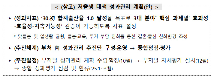 저출생 대책 성과관리 계확(안) 설명 이미지